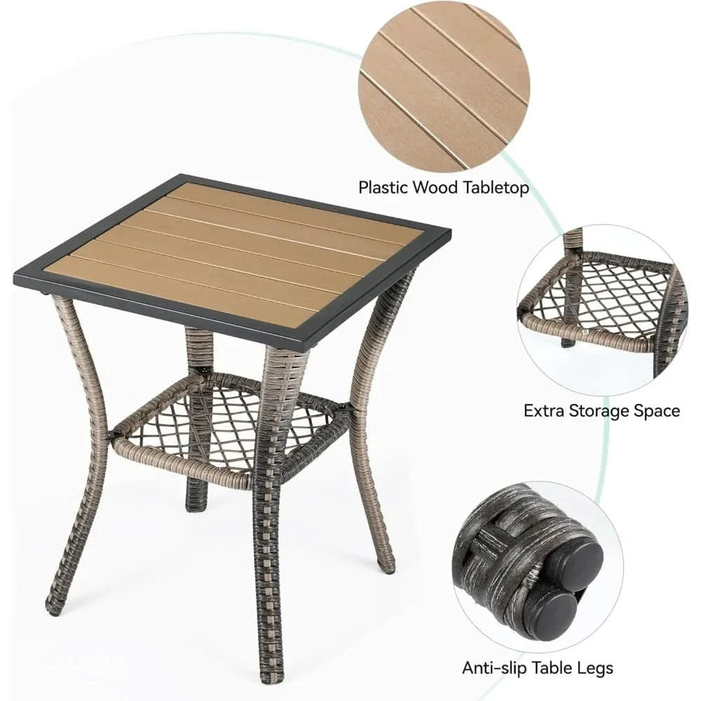 3 Piece Patio Outdoor Swivel Glider Rocker Wicker Patio Bistro Rocking Set with Wood-Grain Table for Garden, Backyard and Balco