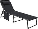 Foldable Chaise Lounge Chair 5-Position Adjustable, Tanning Chair with Side Pocket, Outdoor Sunbathing for Pool, Beach, Patio,