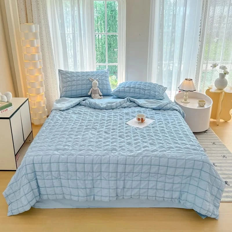 Single/Queen/Super King Size: Skin Friendly Solid Color Bubble Yarn Summer Quilt - M & M Global