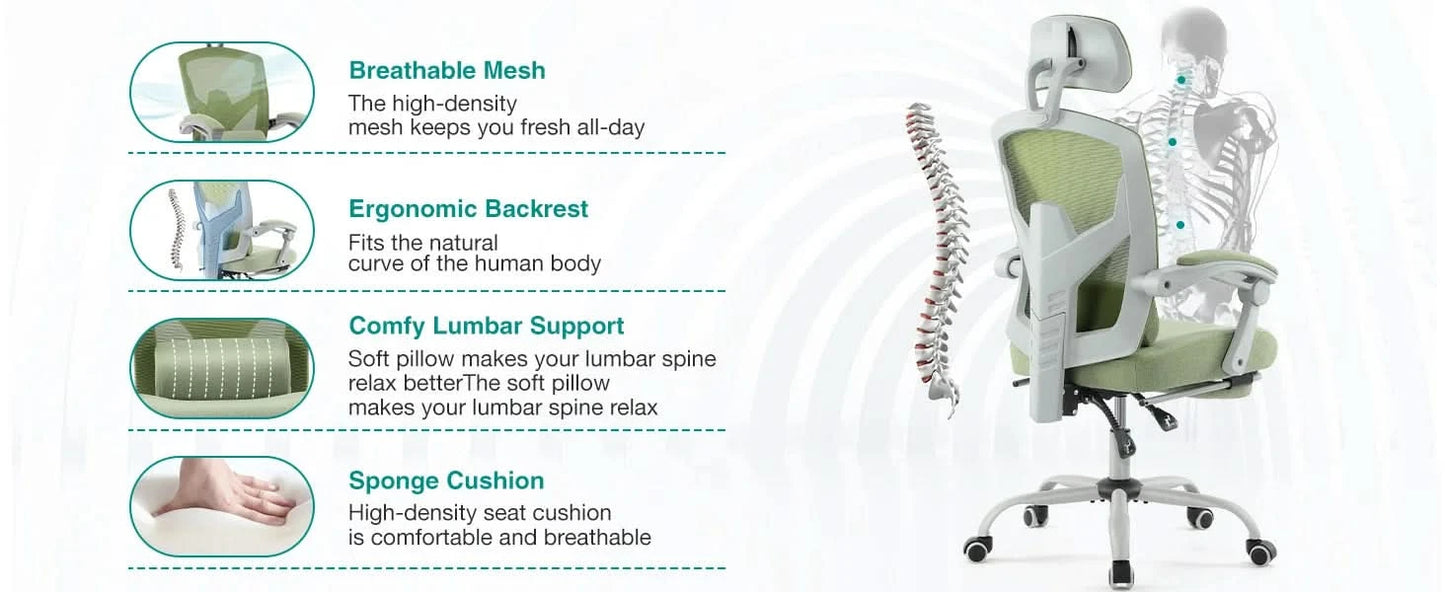 JHK Ergonomic Reclining High Back Mesh Living Room Rocking Gaming Chair Computer Desk Swivel Rolling  Lumbar Support Pillow