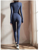 Womens Yoga Jumpsuits Long Sleeve Thin Slim Fit Stretch One Piece Playsuits Romper Sexy Fitness Female Basic Zipper Sportwears
