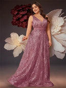 Plus Size Luxury Deep V-Neck Sequins Blue Evening Dress Women Elegant V-back Wedding Party Long Prom Cocktail Dresses