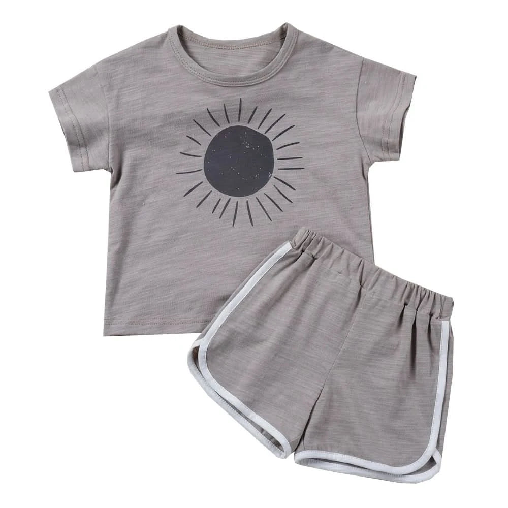 Summer 2pcs Children Clothes Sets Korea Moon Print Outfits Muslin Patchwork Casual Suits Kids Shorts T-shirt Boys Girls Outfits - M & M Global