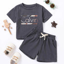 Children Calvin Letter Print Suits Cotton T-shirts + Shorts 2PCS Clothes Sets Boys Girls Fashion Outfits 1-7Y - M & M Global
