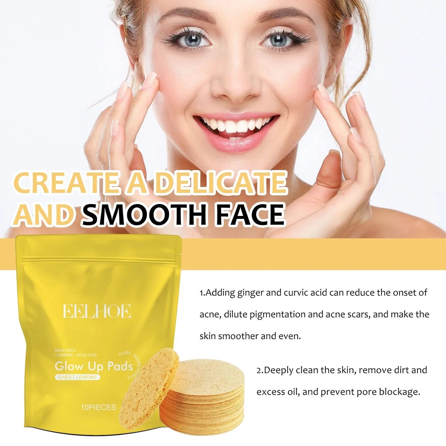 Turmeric Kojic Acid Cleansing Pads Exfoliating Pads Facial Sponges Removes Dirt Cleansing Exfoliating Daily Cleansing Skin Care - M & M Global