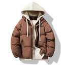 New Men's Winter Thickened Cotton Coat Fake Two-piece Fashion Brand Winter Cotton Coat New Loose Warm Hooded Cold Jacket
