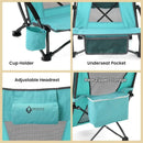 2-Pack Low Seating + 20° Reclining Folding Beach Chair w/Padded Headrest, Foam Armrest, Cup Holder, Carry Bag, 300 LBS Weight C