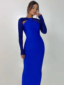 Mozision Hollow Out Sparkle Long Sleeve Maxi Dress For Women Glitter Vestidos Robe New Bodycon Shiny Night Club Party Long Dress - M & M Global