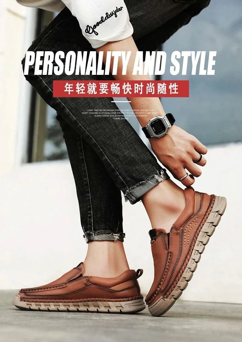 2024 Retro Loafer Genuine Split Leather Classic Shoes Sewing Comfortable Men Casual Slip-on Club Party Shoe Spring Summer - M & M Global