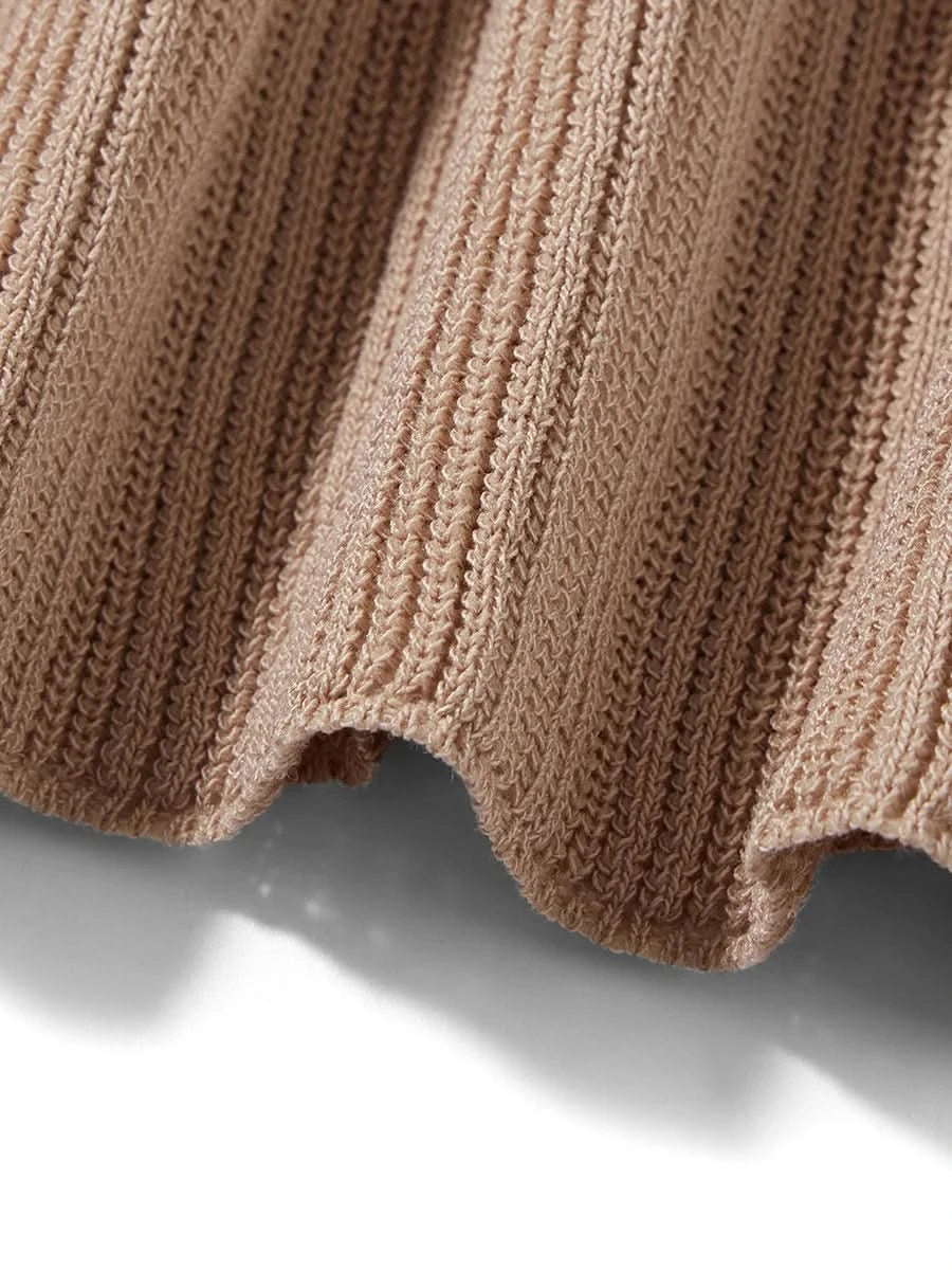 Women Ribbed Knit Ruffle Trim Long Dress Long Sleeve Bodycon  Party Cocktail Dress Flare Summer Beach Cover Up - M & M Global