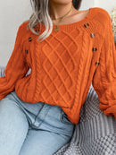 Women Casual Square Collar Buttons Long Sleeve Knitted Pullover Sweaters for Autumn Winter 2026