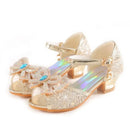 Summer Girls Sandals With Heel Fashion Rhinestone Shiny Glitter Shoes Children Princess Bowtie Pearl Dancing Shoes H876 - M & M Global