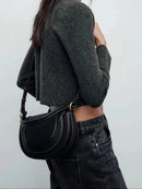 Autumn and winter new women's bag handbag advanced color contrast line embellished single shoulder crossbody bag - M & M Global