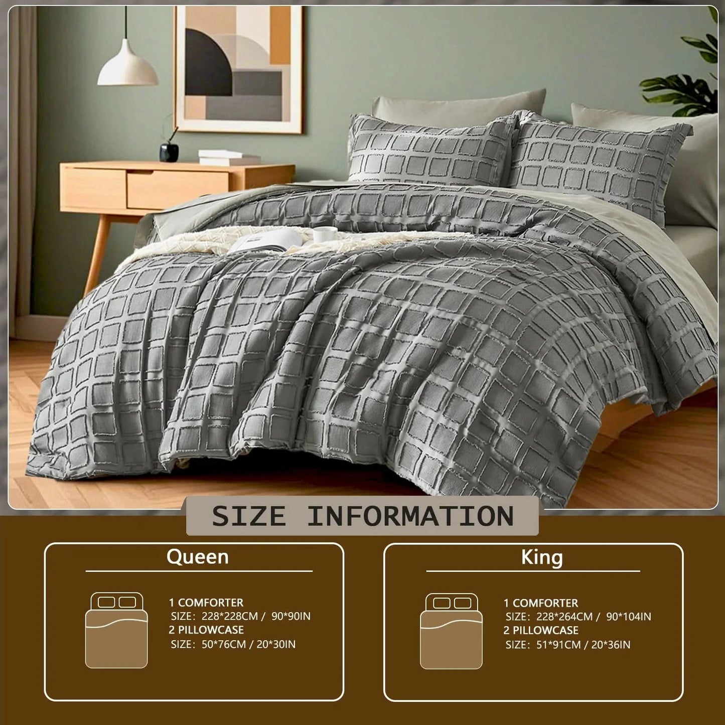 Gray textured comforter set on a bed with size information displayed.
Floral textured comforter

Ultra-soft microfiber comforter

Cut flower design bedding

All-season quilt set

Lightweight comforter set

Solid color bed set

Machine washable bedding

Fade-resistant bedding

Cozy bedroom gift set