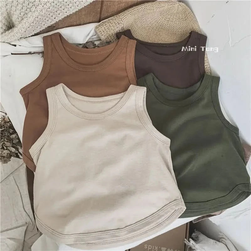 Korean Glutinous Kids Boys Tank Top Cotton Solid Round Collar Infant Babys Boy Vest Tees Thin Cool Sleeveless Tops For 1-6Y Boys - M & M Global