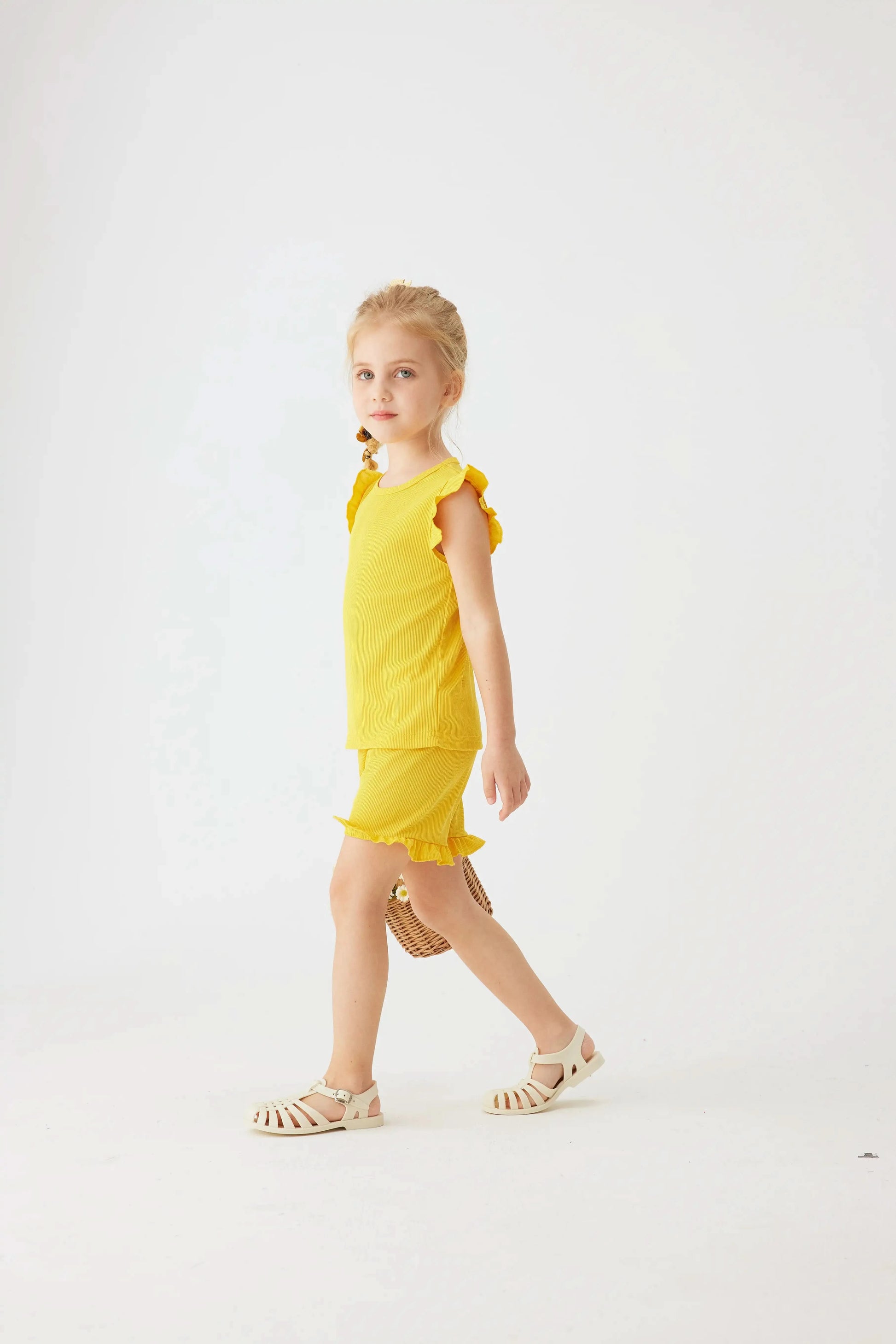 2024 Summer Hot selling Little Girl Daily Casual Clothing Minimalist Little Girl Polyester Set Cool Sleeveless Shorts Set Girl - M & M Global