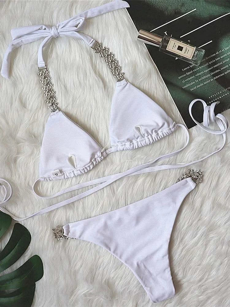 DEAT Sexy Lace-up Swimsuit Women's Solid Color Cross Hollow Out Design Bikini Two-piece Set Beach Party 2025 Summer New 11XX0987 - M & M Global