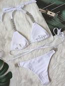 DEAT Sexy Lace-up Swimsuit Women's Solid Color Cross Hollow Out Design Bikini Two-piece Set Beach Party 2025 Summer New 11XX0987 - M & M Global