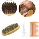 Men Shaving Bamboo Brush Comb Set Boar Bristle Portable Barber Beard Brush Comb Scissors for Facial Cleaning Styling Tool - M & M Global