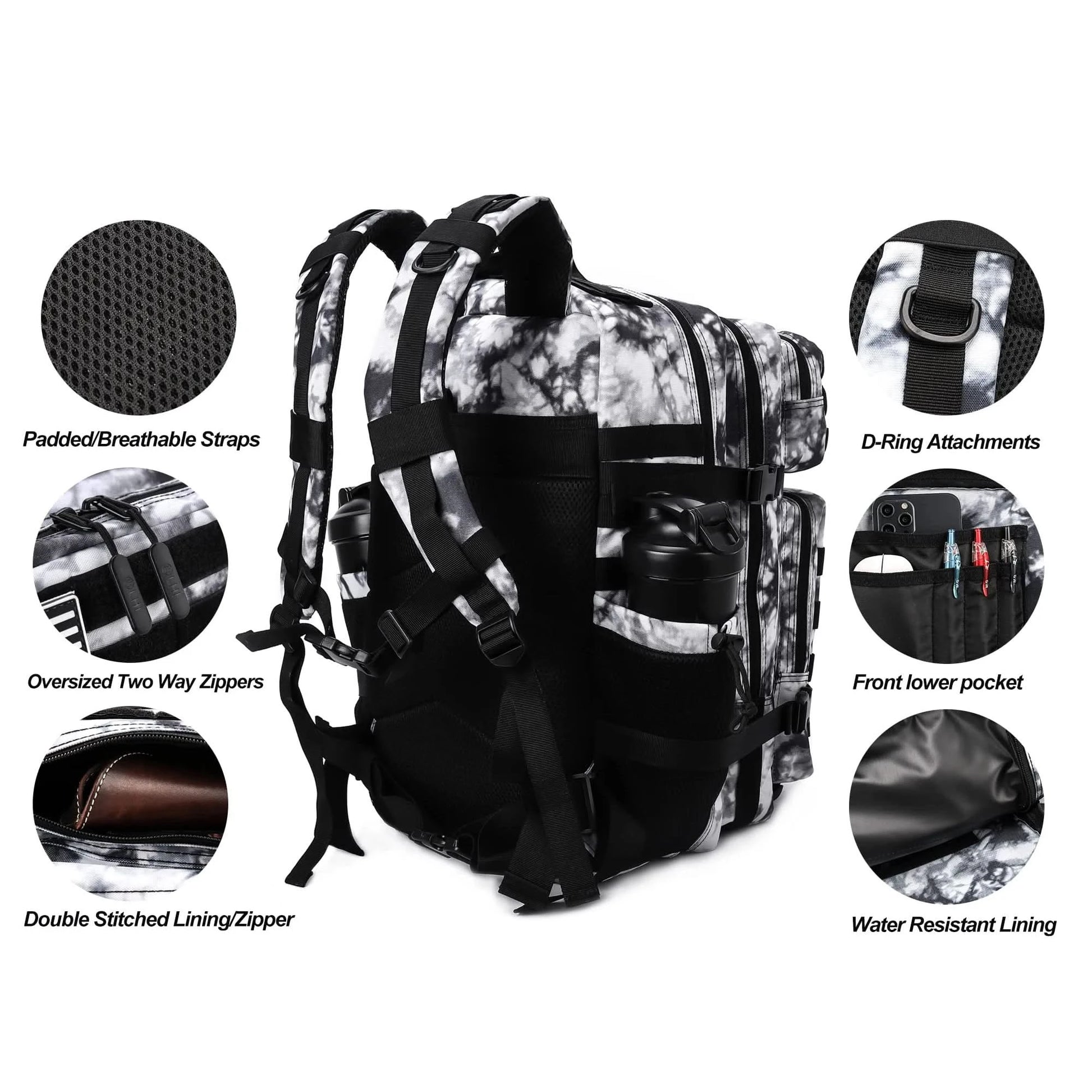 LHI 45L Tactical Backpack for Men and Women Large Athlete Gym Bag Outdoor Sports Hiking Survival Rucksack with Bottle Holder - M & M Global