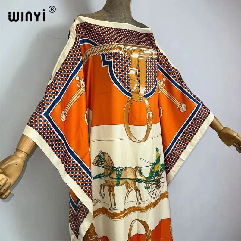 WINYI 2023 new Africa Fashion boho Popular printed twill Kaftan Maxi dress Summer Beach Bohemian Caftan long dress for lady - M & M Global