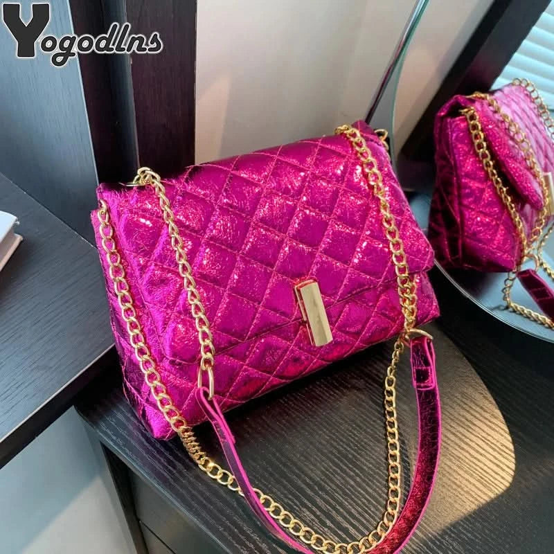 Luxury Laser Design Chevron Quilted Shoulder Bag  Women's High Quality Embroidered Thread PU Leather Crossbody Messenger Bag - M & M Global