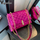 Luxury Laser Design Chevron Quilted Shoulder Bag  Women's High Quality Embroidered Thread PU Leather Crossbody Messenger Bag - M & M Global