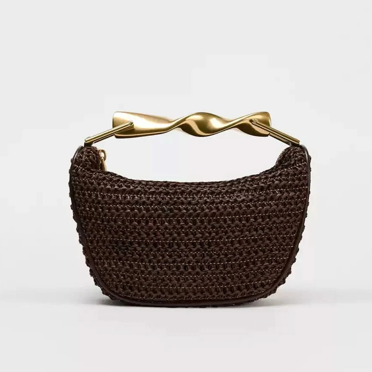 Metal handle Mini Crossbody zipper Braided bag Beach braided adjustable shoulder strap - M & M Global