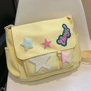 Women Cute Messenger Bag Large Capacity Canvas Student School Bag Star Letter Applique Candy Color Leisure Travel Outdoor Bag - M & M Global