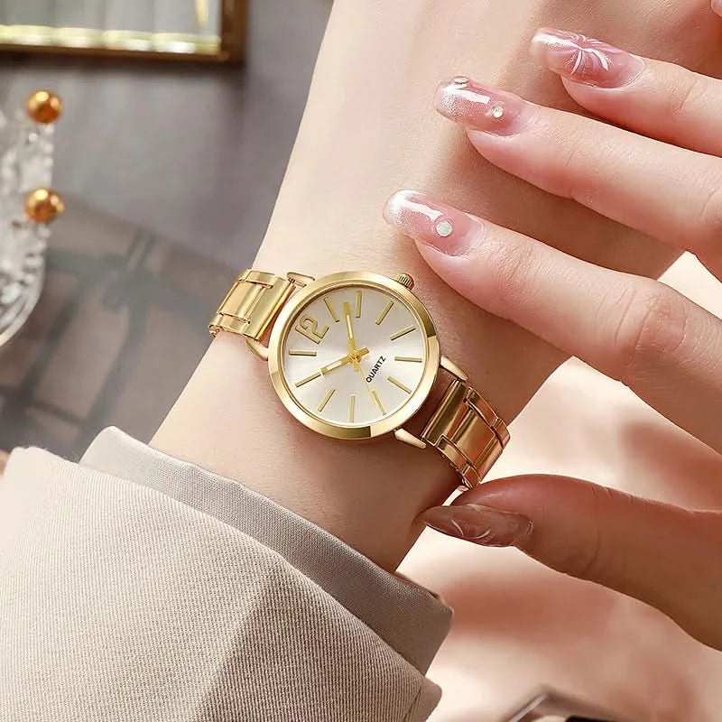 Luxury Watch for Women Simple Round Dial Stainless Fashion Gold Bracelet Quartz Wristwatch Students Ladies Watches Reloj Mujer - M & M Global