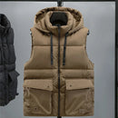 Men's Hooded Vest Winter Zipper Warm Stand Collar Waistcoat Men Cotton Padded Sleeveless Jackets with Big Pockets 2025