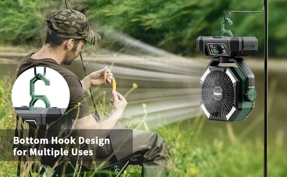 coldSky Camping Fan with 4 LED Lantern 8 Speeds Desk Fan 20000mAh Battery Portable Outdoor Fan for Outdoor Camping and Fishing - M & M Global
