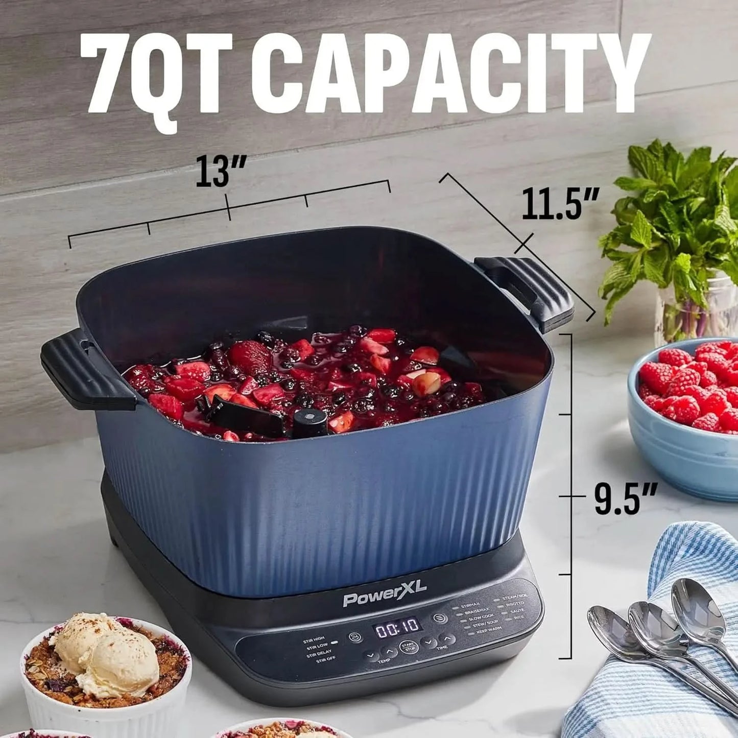 STIRMAX Midnight Blue 7.5 Quart Digital Multi-Cooker with Automatic Paddle to Stir and Shred, 9 in 1 programmable presets to Sau - M & M Global