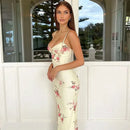Dulzura Floral Print Strap Midi Dress For Women Bodycon Sexy Party Clothes 2024 Summer Long Dress Y2K Clothes Evening Holiday - M & M Global