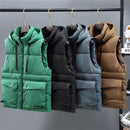 Men's Hooded Vest Winter Zipper Warm Stand Collar Waistcoat Men Cotton Padded Sleeveless Jackets with Big Pockets 2025
