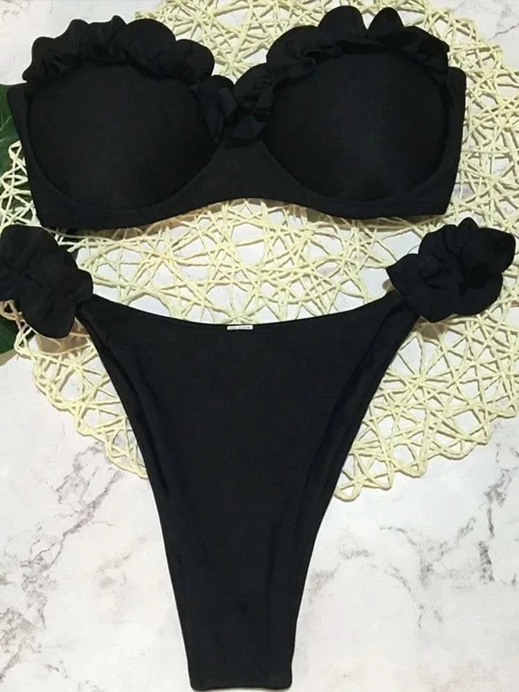 2025 New Summer Swimwear Bikini Set Sexy Leopard Strapless Bikini 2 Piece Set Women Split Swimsuit High Waist Beach Style Bikini - M & M Global
