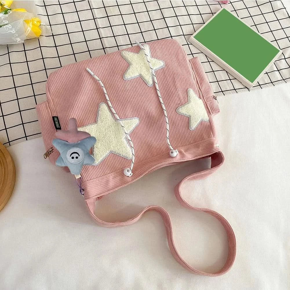Women Star Pattern Corduroy Crossbody Bag Casual Tote Lady Fashion Large Capacity Shoulder Bag Girl Travel Messenger Bag Handbag - M & M Global