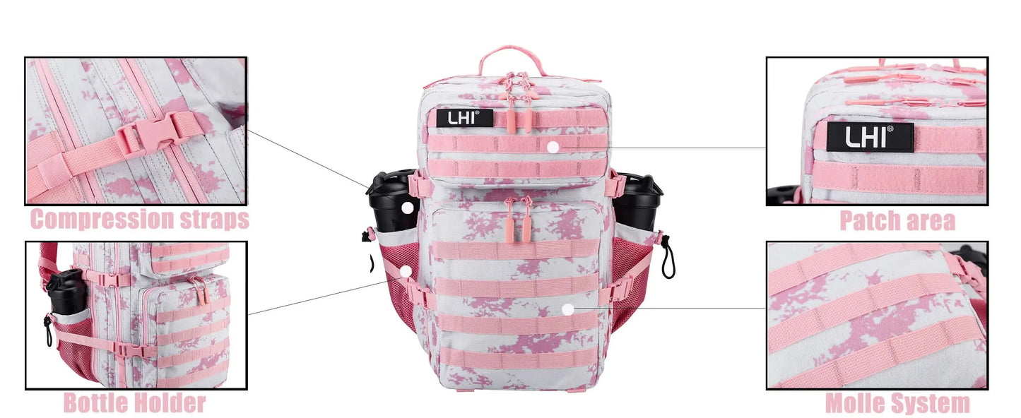 LHI 45L Tactical Backpack Waterproof Tie-Dye Sports Travel Daily Gym Rucksacks Weekend Overnight Daypack With Bottle holder - M & M Global