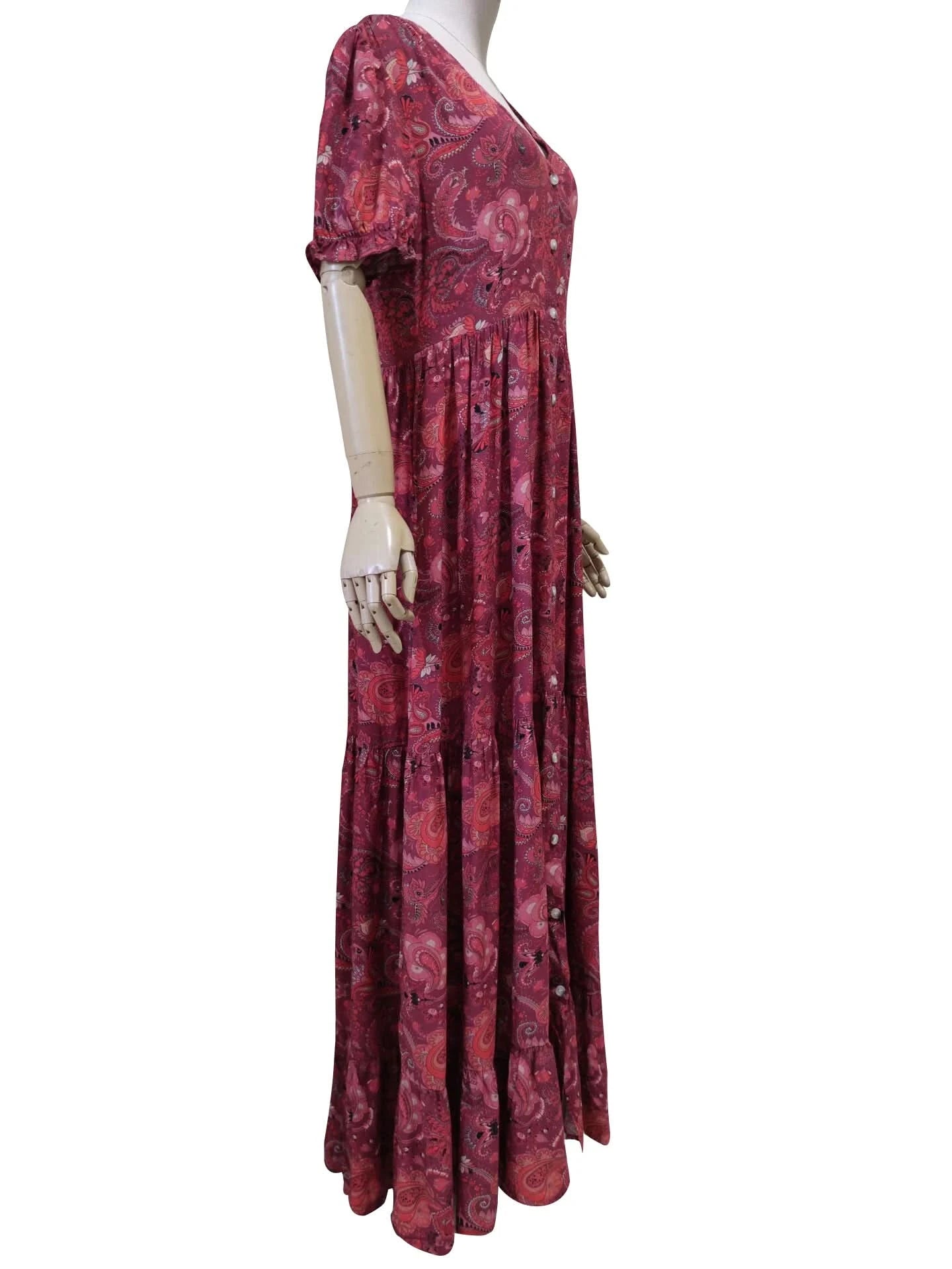 TEELYNN boho long dress Vintage 2023 floral print Chiffon three quarter sleeve v-neck summer Gypsy Hippie women dresses vestidos - M & M Global