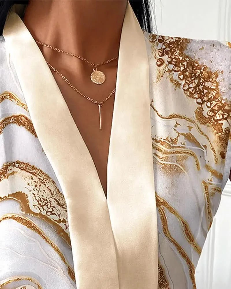 New Women's Office Shirts Summer Lady Sleeveless V-neck Print Elegant Women Blouse Top Streetwear Female Clothing - M & M Global