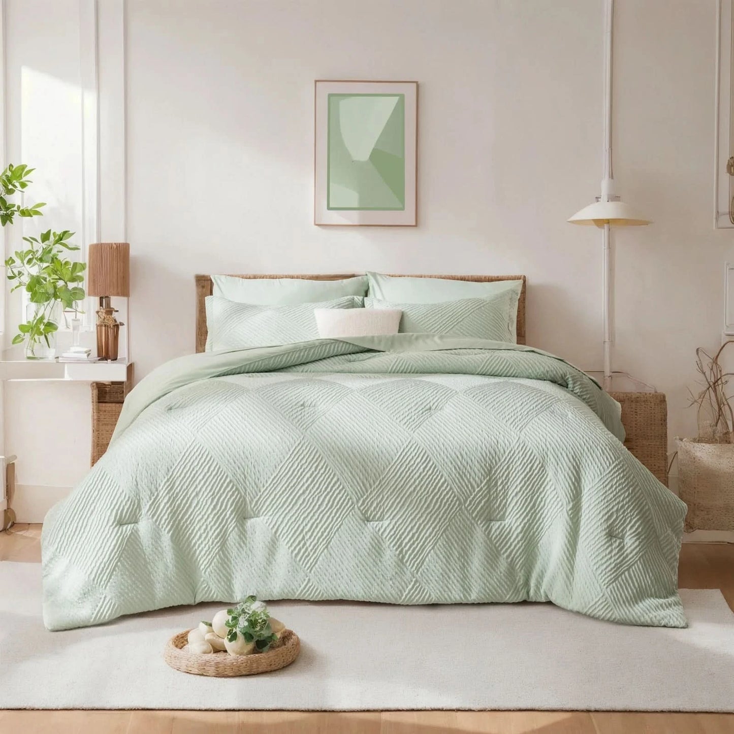 solid striped check Comforter set, soft microfiber, lightweight and breathable, easy to care for - bedding set for all seasons