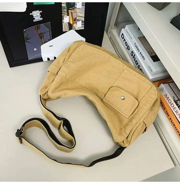 Casual Canvas Messenger Bag Versatile Flip Large Capacity Shoulder Book Bag For Student Adjustable Crossbody Bag For Men Women - M & M Global