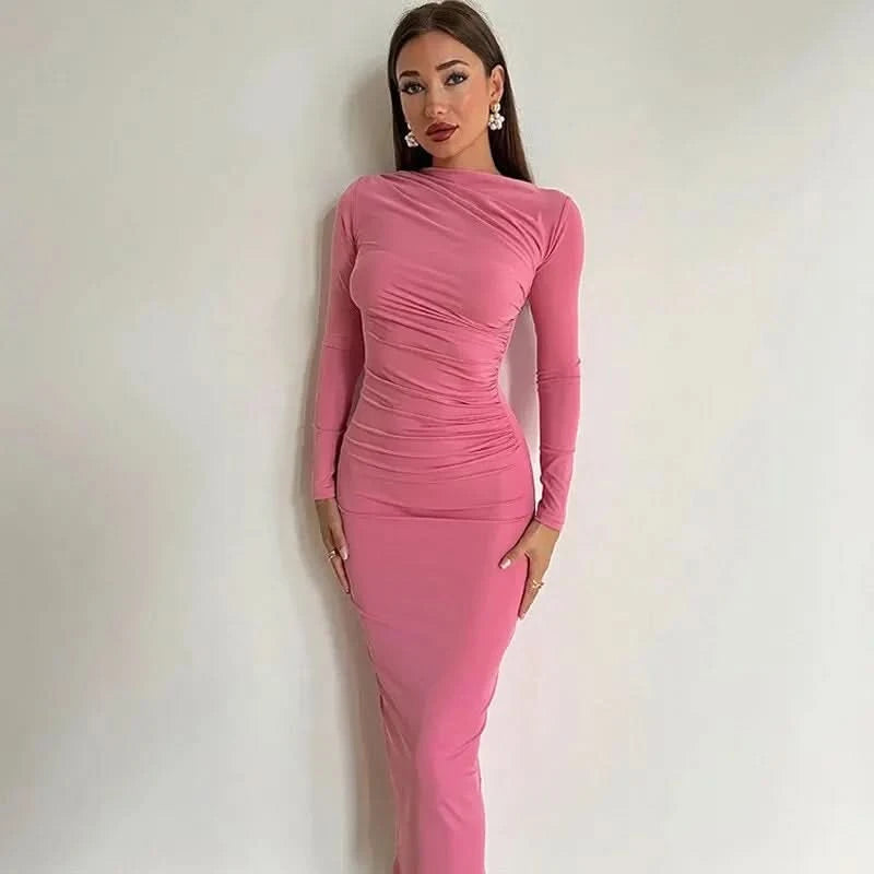Hawthaw Women 2024 Spring Autumn Long Sleeve Party Club Evening Streetwear Bodycon Long Dress Wholesale Items For Business D3A14 - M & M Global