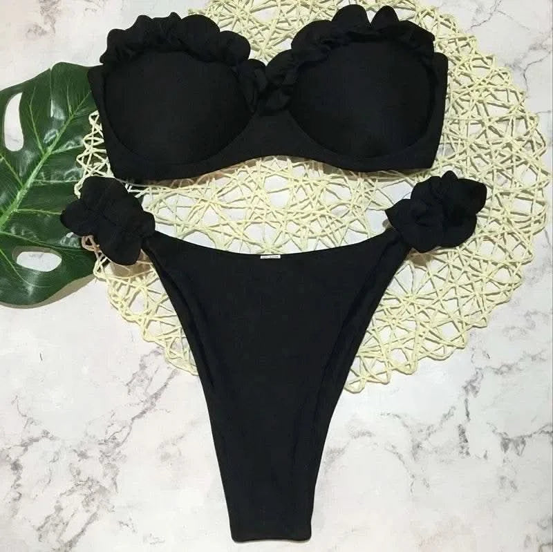 2025 New Summer Swimwear Bikini Set Sexy Leopard Strapless Bikini 2 Piece Set Women Split Swimsuit High Waist Beach Style Bikini - M & M Global