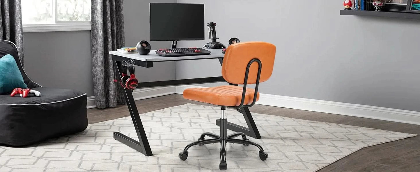 JHK Armless Office Desk Chair Back Lumbar Support Height Adjustable PU Leather Computer Chair with 360° Swivel Rolling Wheels