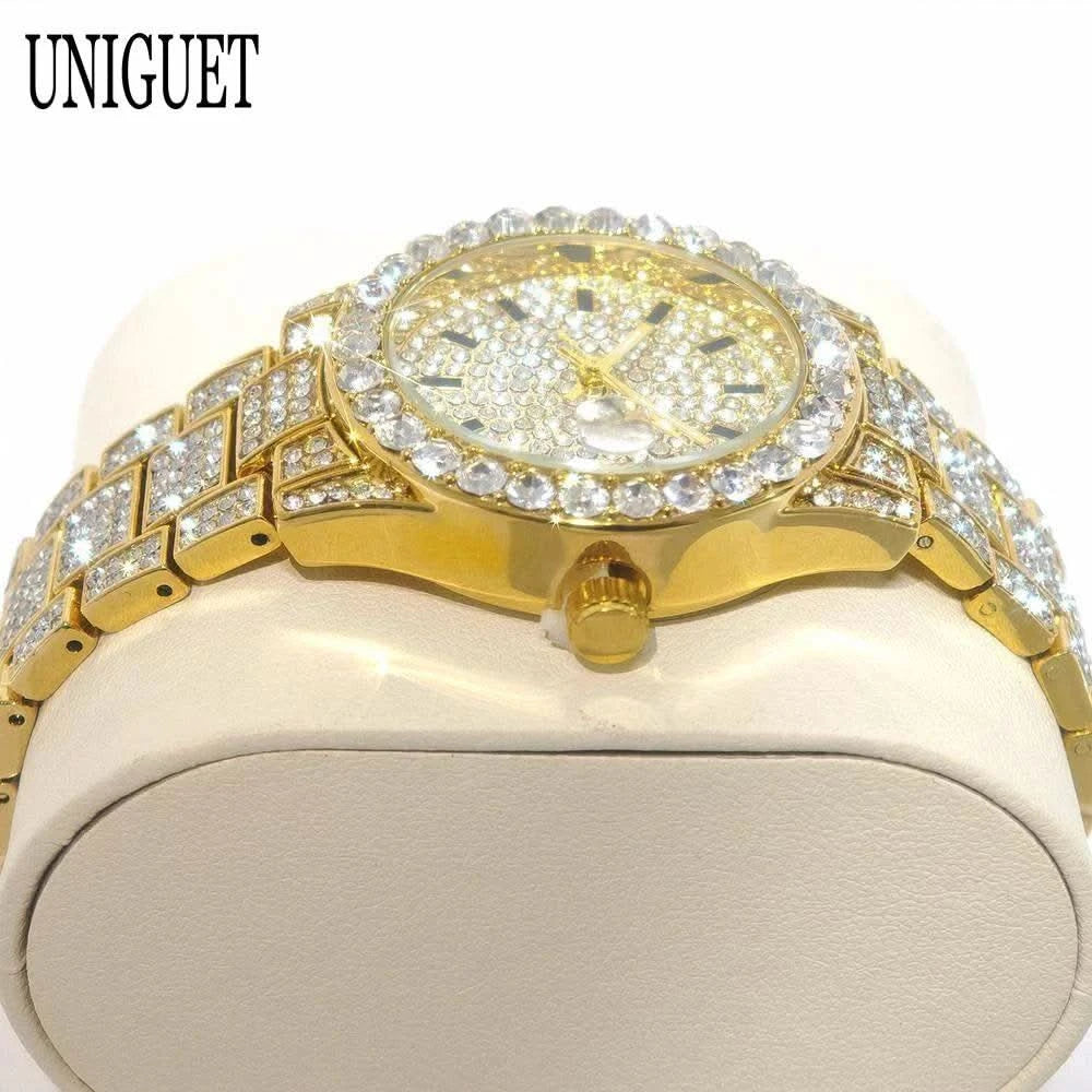 2025 Hot Fashion Gold Watches Women Luxury Stainless Steel Elegant Iced Diamond Jewelry Quartz Wristwatch Ladies Dropshipping - M & M Global