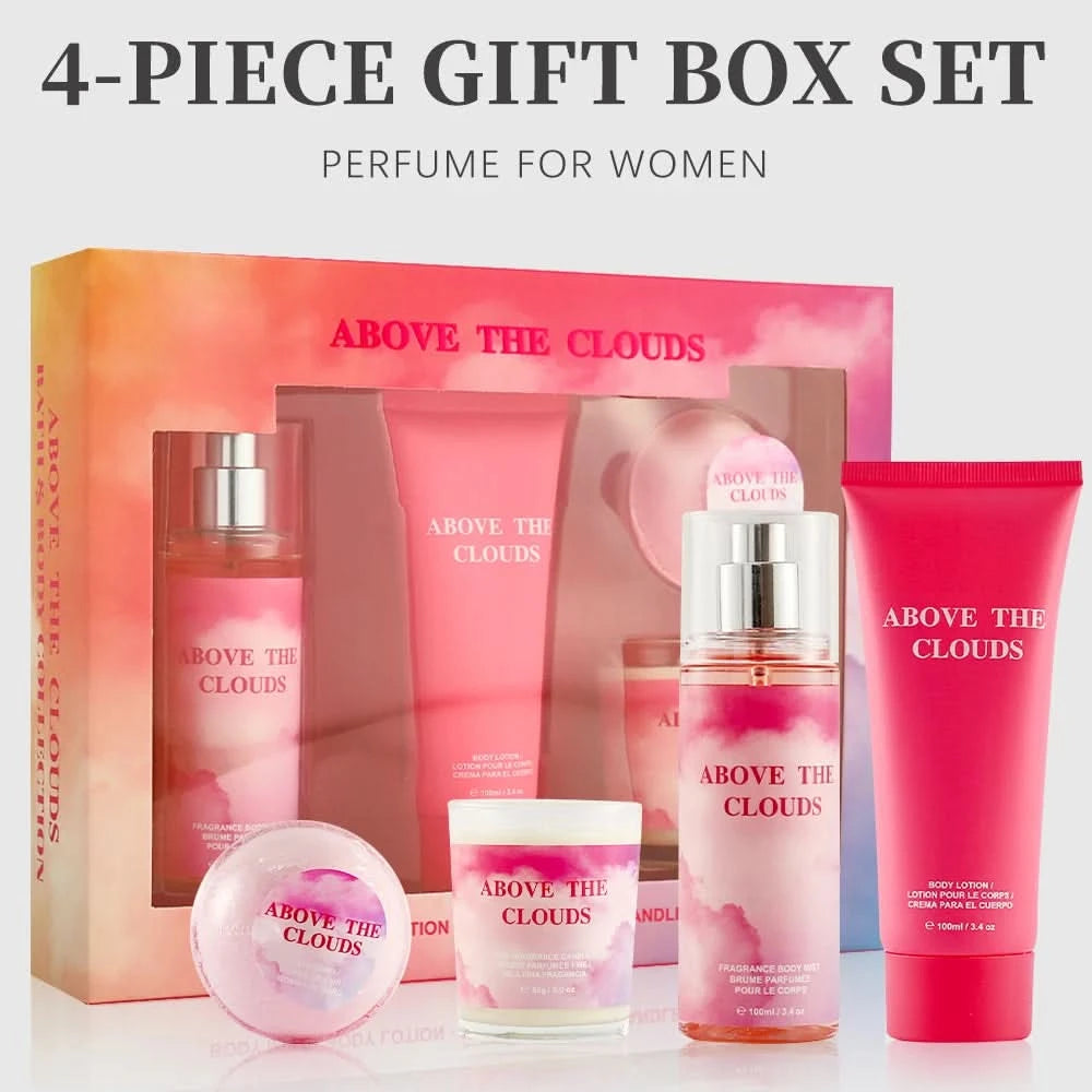 Women's Fragrance Sets 3.4fl.oz Body Mist, 3.4fl.oz Body Lotion, 3oz Candle and 2oz Bath Bomb 4 Pcs ABOVE THE CLOUDS Gift - M & M Global