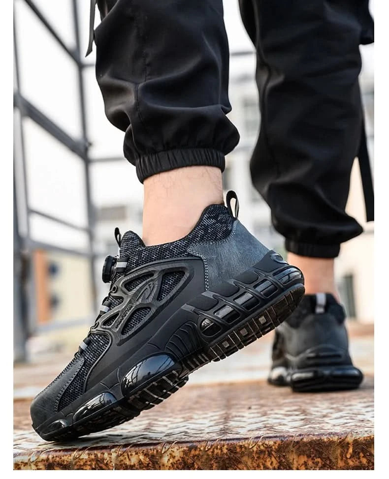 Slack-stab-proof work shoes with elastic buttons and lace-up