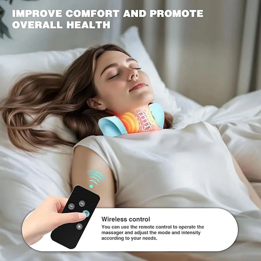 Portable EMS Neck Massager With Heat Low-Frequency Pulse Neck Cervical Spine Traction Relaxer Massage Pillow With Remote Control - M & M Global