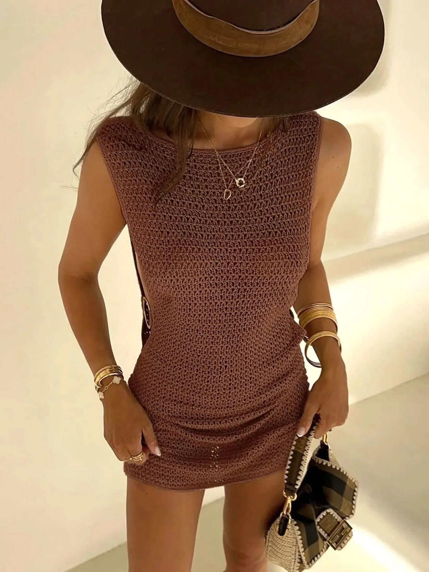 2024 Summer Sexy One Neck Cut Out Circle Decoration Corset Slim Beach Mini Dress Women Seaside Beachwear Swimwear Cover Up A2796 - M & M Global